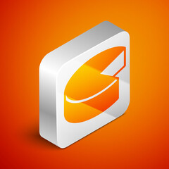 Isometric Cheese icon isolated on orange background. Silver square button. Vector
