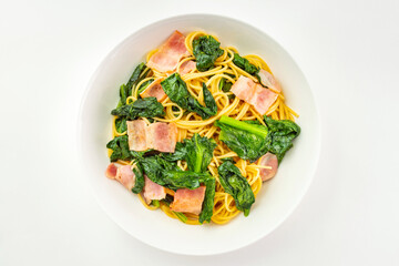 小松菜とベーコンのパスタ