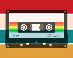 Just Retro Vector Design with 60's 70's colour bars and audio cassette tape