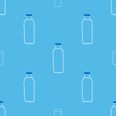 Seamless pattern of milk bottles in hand drawn doodle line style. vector illustration on blue background.