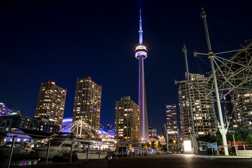 Fototapeta na wymiar Night lights city downtown - skyscrapers and tower