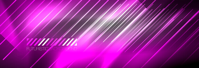 Neon glowing lines, magic energy and light motion background. Vector wallpaper template