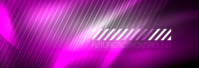 Neon glowing lines, magic energy and light motion background. Vector wallpaper template