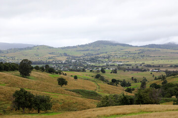 Fototapeta na wymiar Views of the country town of Killarney in Queensland Australia. With rolling hills and green paddocks
