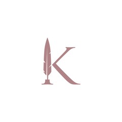 k letter mark feather pen signature quill logo vector icon illustration
