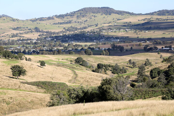 Fototapeta na wymiar Views of the country town of Killarney in Queensland Australia. With rolling hills and green paddocks