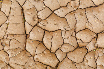 Soil with mud cracked by evaporation and heating.