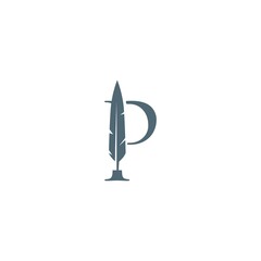 p letter mark feather pen signature quill logo vector icon illustration