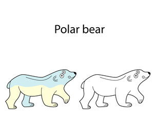Obraz premium Funny cute animal polar bear isolated on white background. Linear, contour, black and white and colored version. Illustration can be used for coloring book and pictures for children