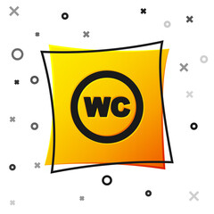 Black Toilet icon isolated on white background. WC sign. Washroom. Yellow square button. Vector