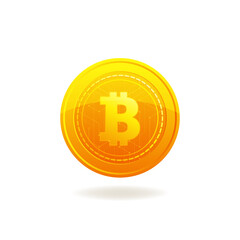 Golden Bitcoin. Crypto currency blockchain coin. Bitcoin symbol isolated on white background.