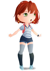 A girl with a pink backpack