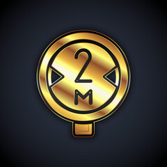 Gold Road traffic sign. Signpost icon isolated on black background. Pointer symbol. Isolated street information sign. Direction sign. Vector