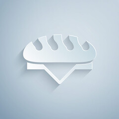 Paper cut Bread loaf icon isolated on grey background. Paper art style. Vector