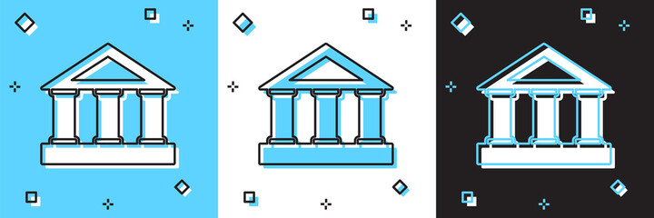Set Bank building icon isolated on blue and white, black background. Vector