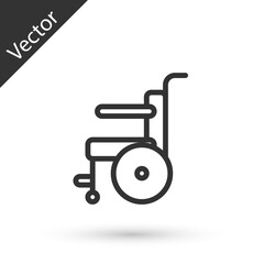 Grey line Wheelchair for disabled person icon isolated on white background. Vector Illustration