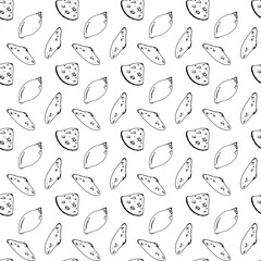 Fototapeta premium Seashell contour doodle seamless square pattern isolate on white background. Digital art. Print for menu, cafe, packaging, tesktil, postcard, banner, poster, brand