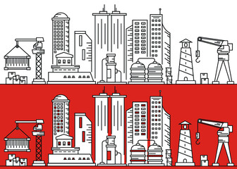Obraz premium Seaport Production Industry Area line Colored vector