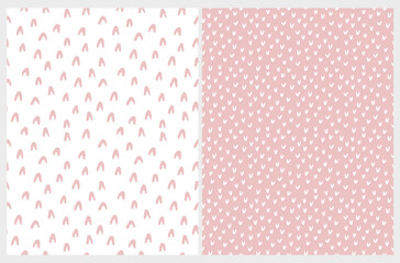 Simple Abstract Print. Geometric Seamless Vector Patterns ideal for Fabric, Textile. Hand Drawn Irregular Spots Isolated on a Pastel Pink and White Background.