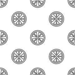 Grey line Alloy wheel for a car icon isolated seamless pattern on white background. Vector