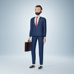 Businessman cartoon character standing and holding briefcase