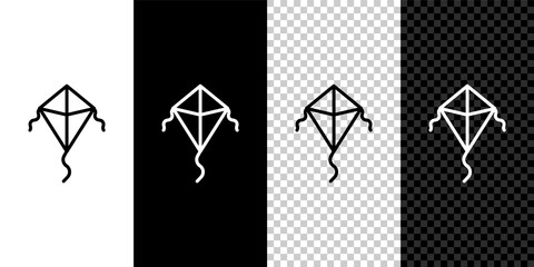 Set line Kite icon isolated on black and white background. Vector