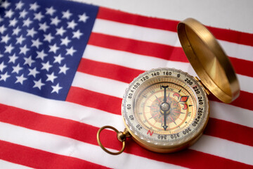 Vintage compass on the usa flag