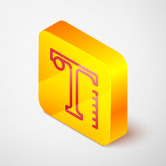 Isometric line Text icon isolated on grey background. Yellow square button. Vector