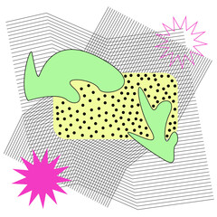 Graphic vector patterns in light green and pink colors on a background of lines