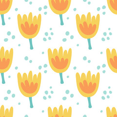 vector seamless cute yellow tulip pattern for kids