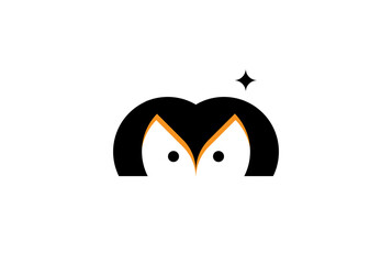 M Penguin Face, stylized bold m illustration with a penguin face in the center, suitable for any industry