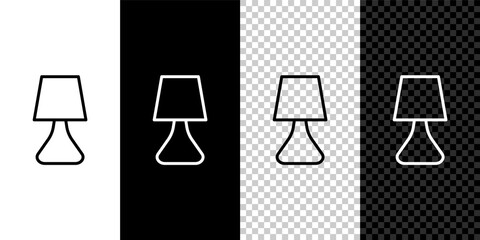 Set line Table lamp icon isolated on black and white,transparent background. Desk lamp. Vector