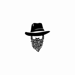 Beard man face with hat. Photo props. Vector illustration
 profile view of bearded man wearing hat, 
Silhouette of a bearded man with a hat logo.
