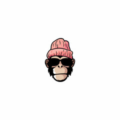 monkey ape in a knitted hat and sunglasses logo vector illustration, 
Cute monkey with glasses logo vector illustration, cool ape logo design