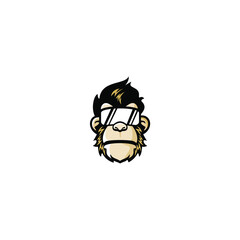 Cute monkey with glasses logo vector illustration, cool ape logo design