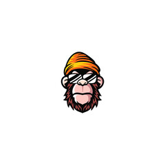 monkey ape in a knitted hat and sunglasses logo vector illustration, 
Cute monkey with glasses logo vector illustration, cool ape logo design