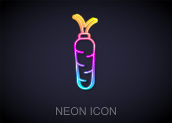 Glowing neon line Carrot icon isolated on black background. Vector