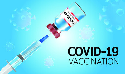Covid-19 corona virus vaccination with vaccine bottle and syringe injection tool, Coronavirus vaccine banner background, Vector illustration