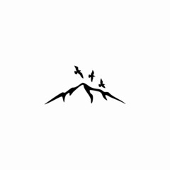 elegant mountain with flying birds logo would be perfect 
for a travel agency, a nature photographer or any art and design 
related services.