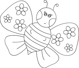 Coloring book with a picture of a cute cartoon bee for preschool children to color. Vector illustration