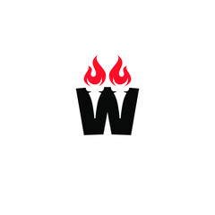 Initial Letter w Burning Torch Fire Flame with Pillar column logo design
