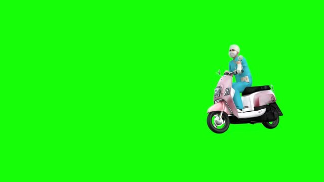 3d animation two footages first a doctor or medical man rides a motor scooter followed by an attractive girl doing the same.