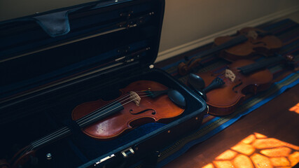 Violins resting after a long day