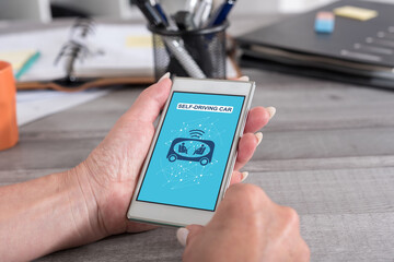 Self-driving car concept on a smartphone