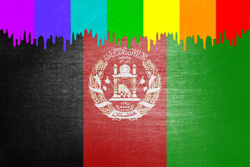 Paint (rainbow flag) is dripping over the national flag of Afghanistan