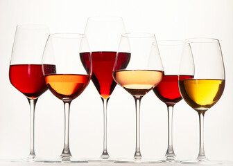 Red, rose and white wine in glasses