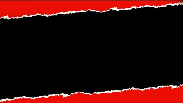 Looping animate red torn paper on black background. 4K
