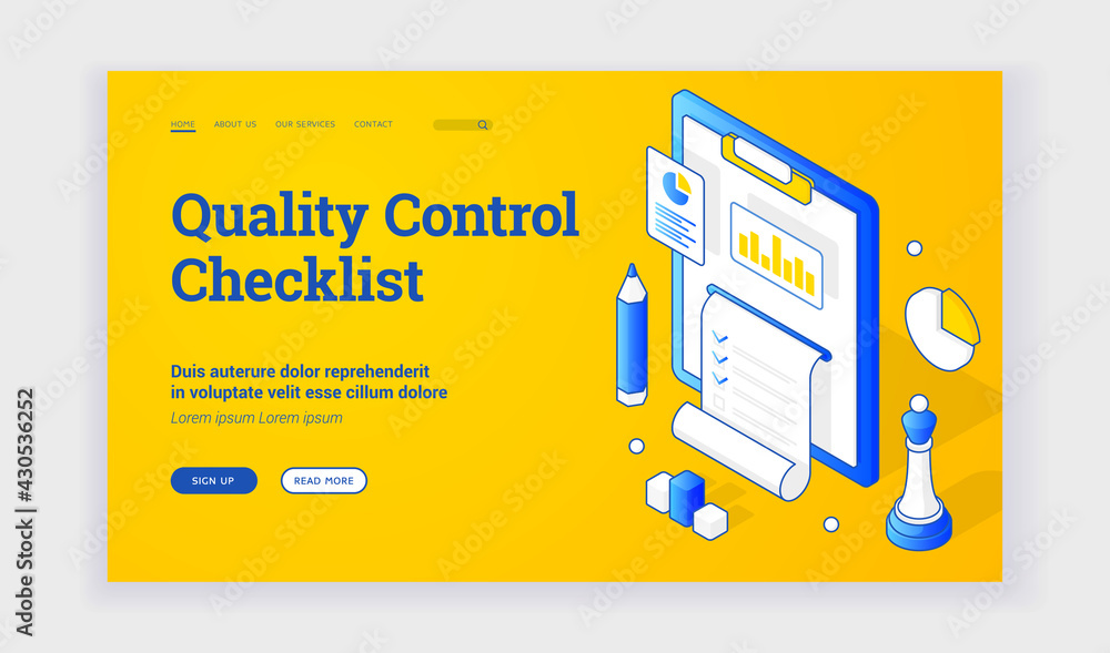 Poster quality control cheklist. modern design of internet front page for website about quality control che