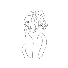 Trendy Line Art Woman Back Minimalistic Black Lines Drawing. Female Figure Continuous One Line Abstract Drawing. Modern Scandinavian Design. Naked Body Art. Vector Illustration.