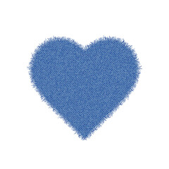Denim heart shape. Torn jean patch. Vector realistic illustration on white background.